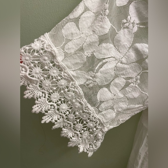 Boho Italian 100% SILK LACE and cotton white mini tunic dress Oversize XS - Picture 4 of 7